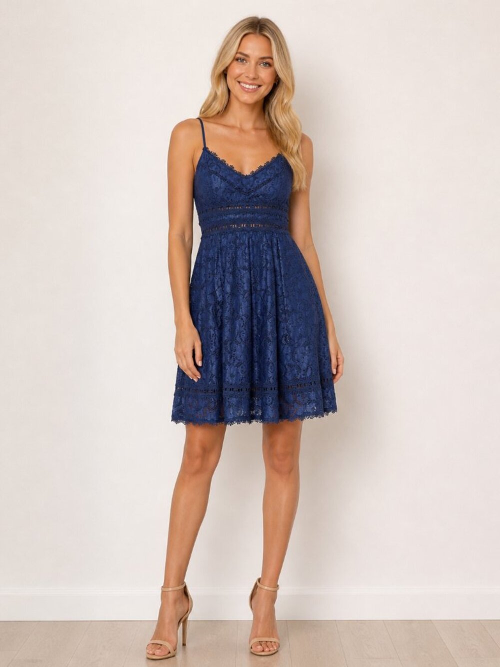 Blue Lace Mini Dress Cocktail Summer Wedding Guest Medium